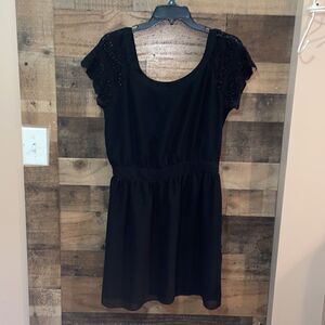 BCBGeneration Little Black Cocktail Dress with Lace Sleeves